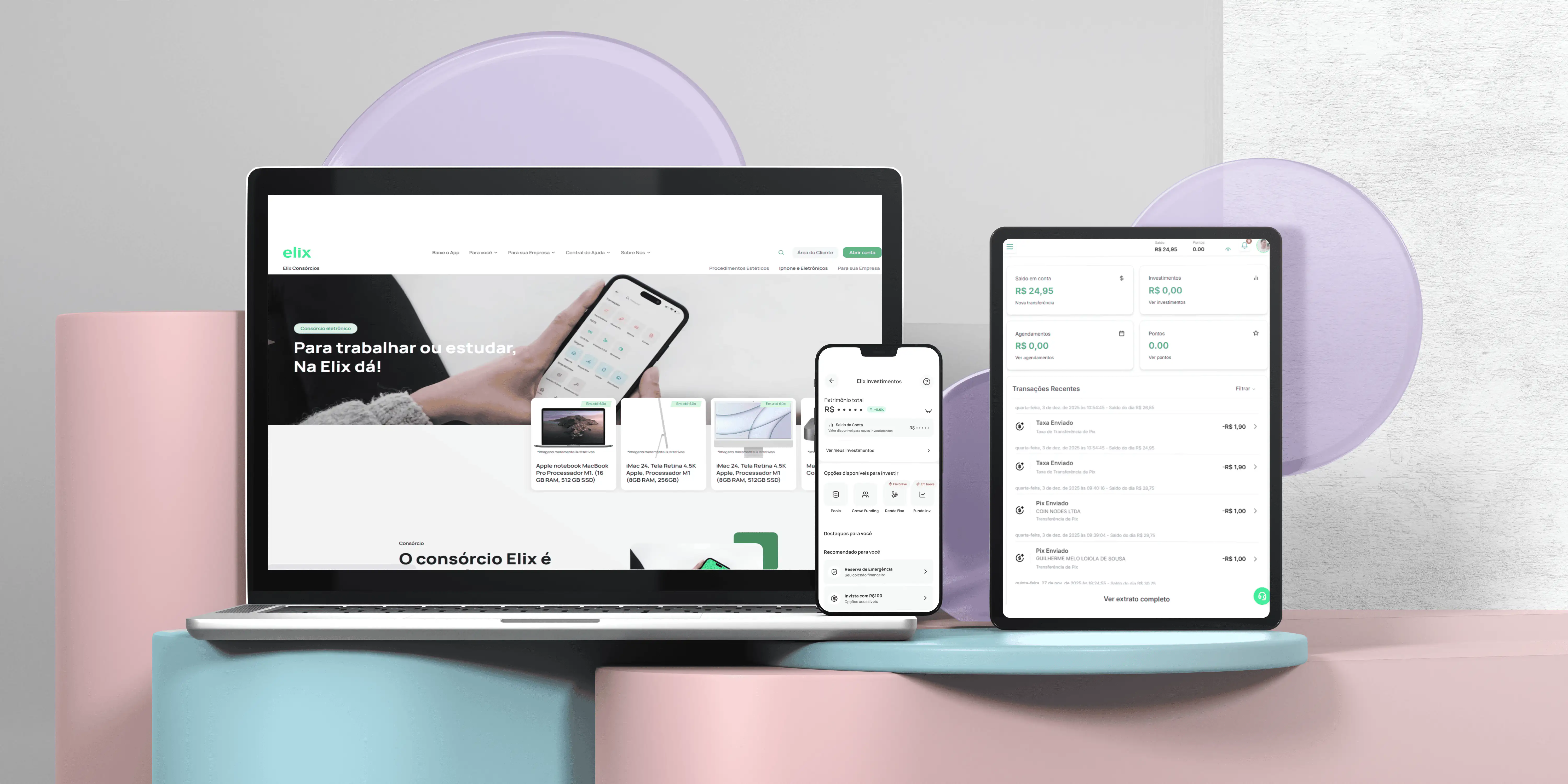 Logged-in view of the Elix Business web platform showing accounts and receivables